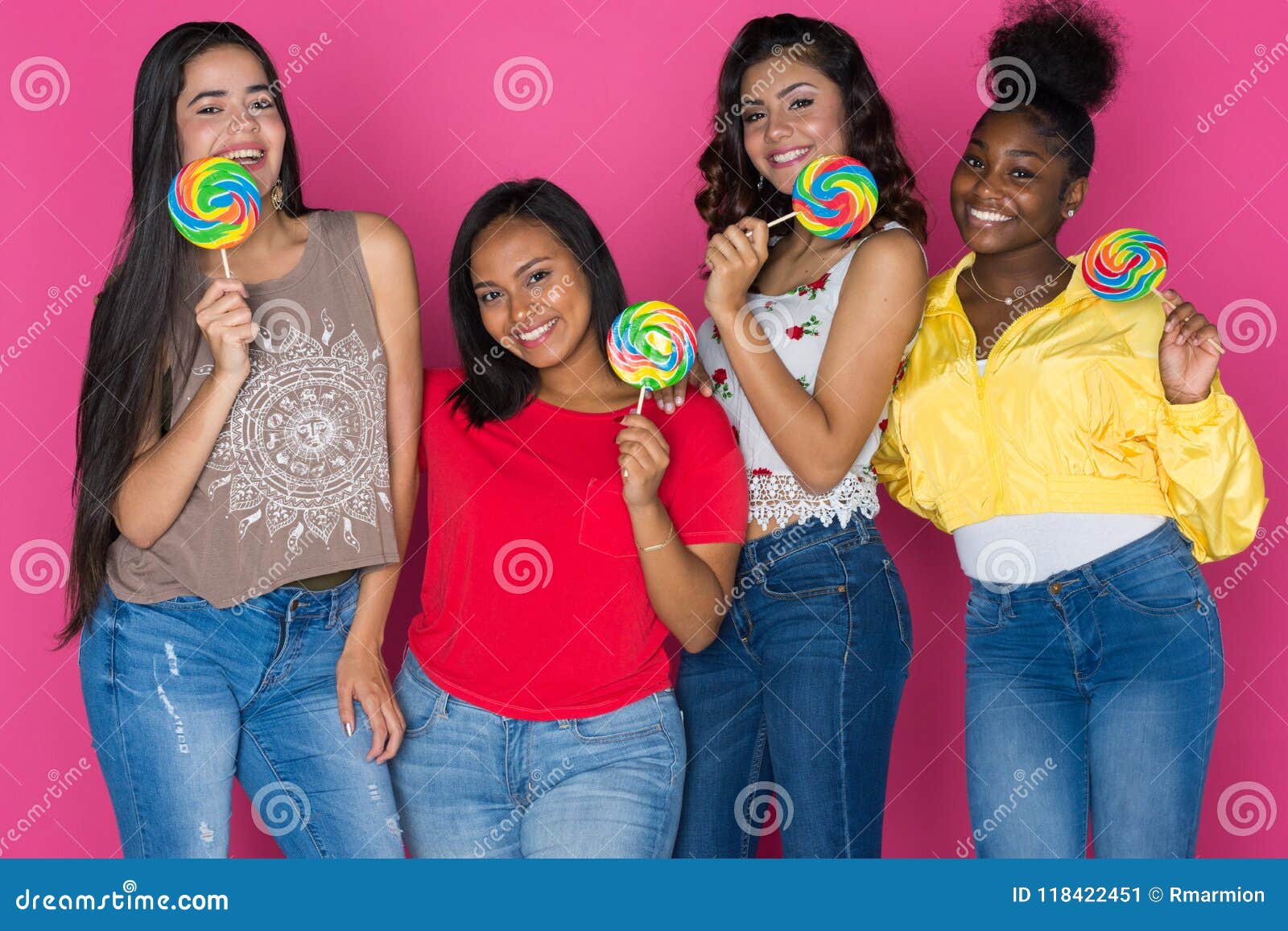 Excited young teen girls