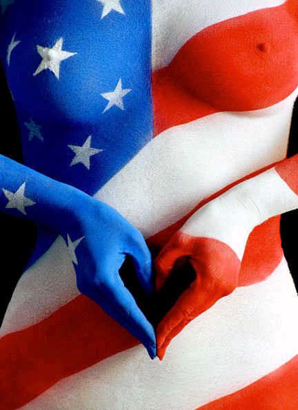 Naked women with american flag