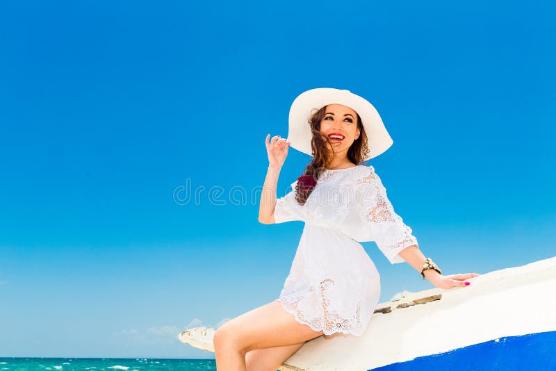 Brunette women on a fishing boat
