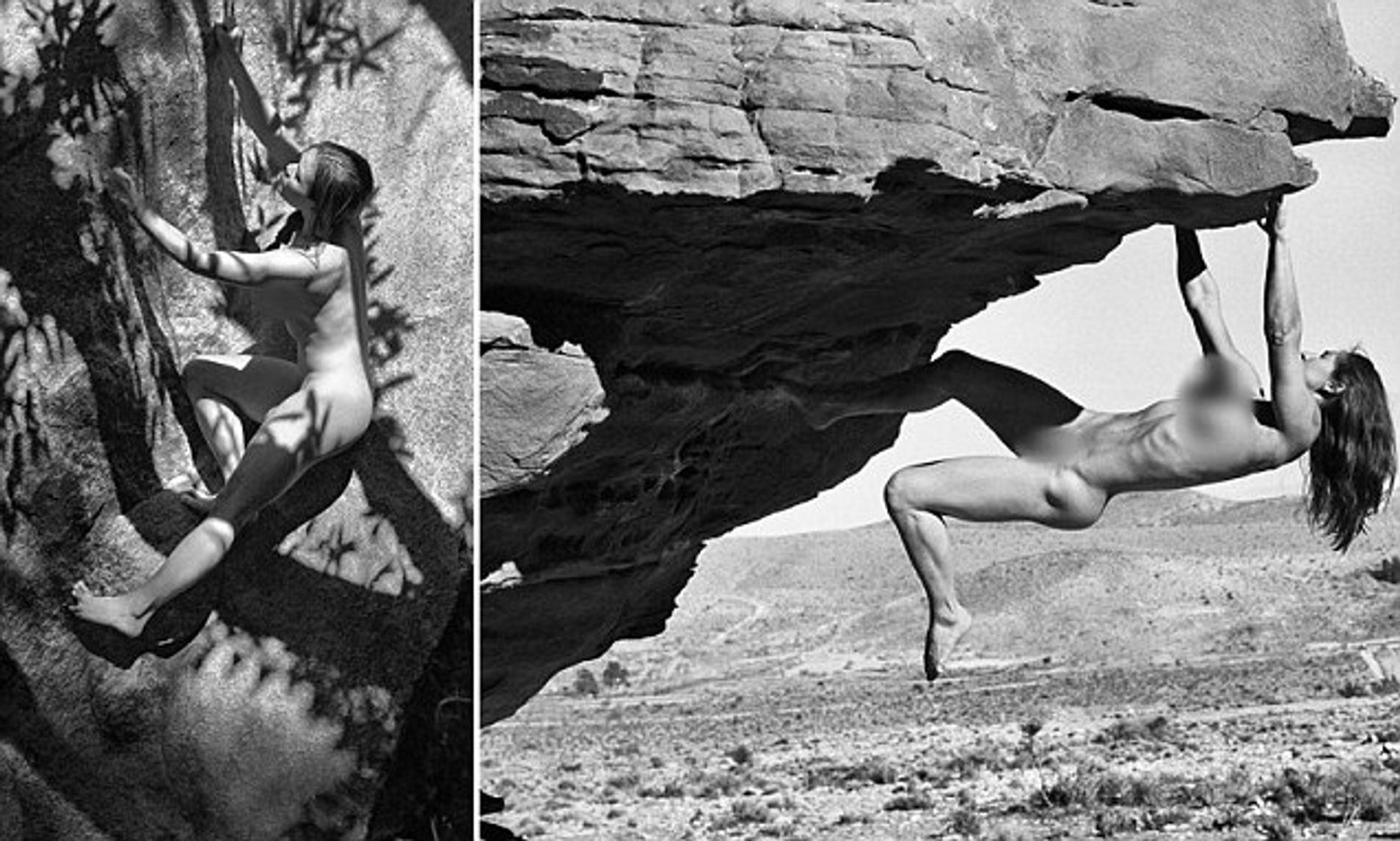 Nude women rock climbing