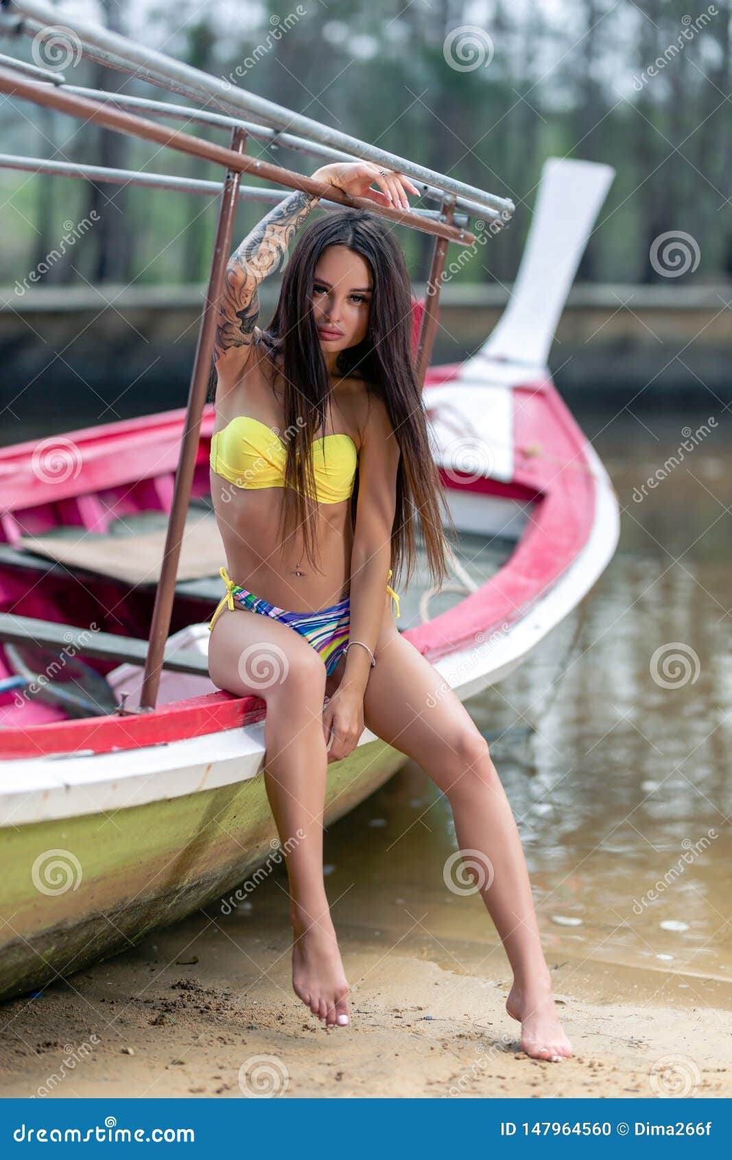 Brunette women on a fishing boat