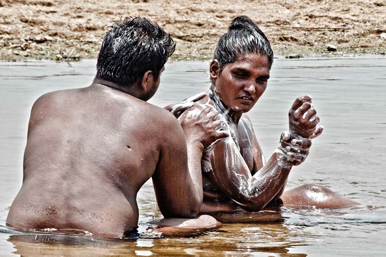 River bathing indian girls