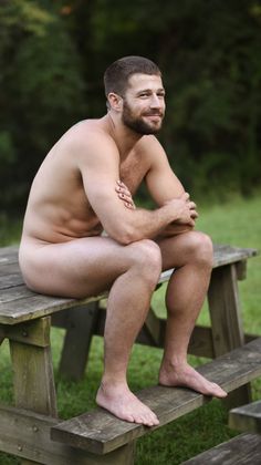 Hairy nude man outdoors