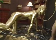 Gold pussy body paint