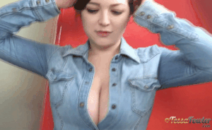Big boobs busting out shirt